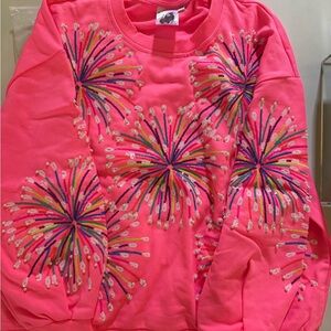 QUEEN OF SPARKLES Neon Pink Firework Sweater XS Pearl Beaded
